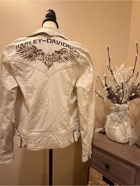 Harley-Davidson Cream Jean Jacket with Brown Eagle Back Print